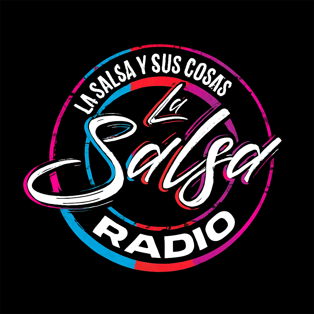 Logo of La Salsa y Sus Cosas RADIO, featuring vibrant colors and musical elements.